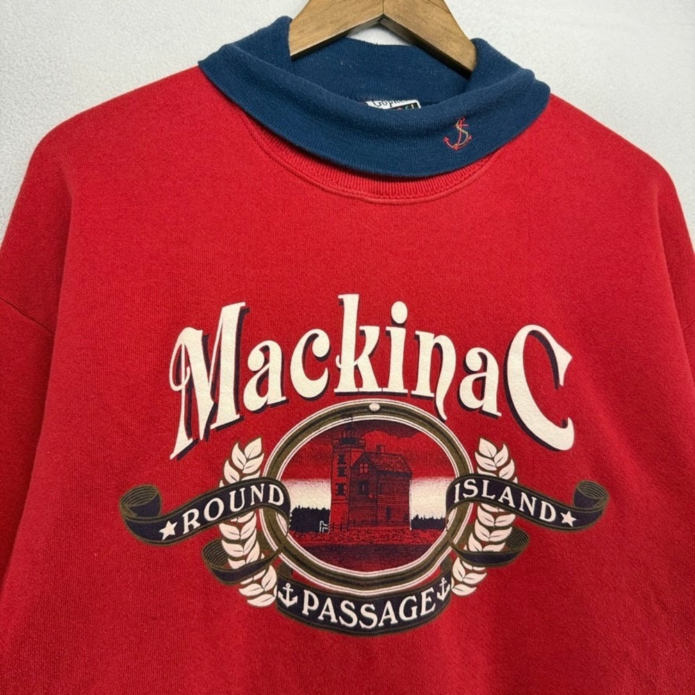 Vintage Mackinac Island Sweatshirt Adult Large Red Turtleneck  Graphic USA 90s